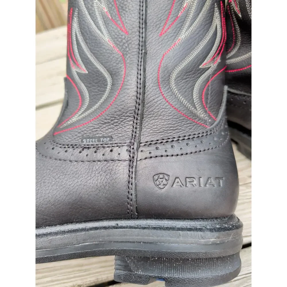 Ariat Men Sierra Work Boots Wide Square Toe 11.5 EE Wide Black Steel Toe Western